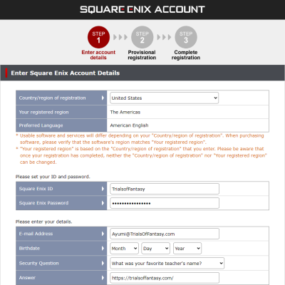 Square Enix Account Creation